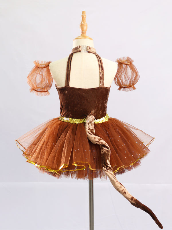 Kids Monkey Theme Halter Sequin Tulle Ballet Performance Dress