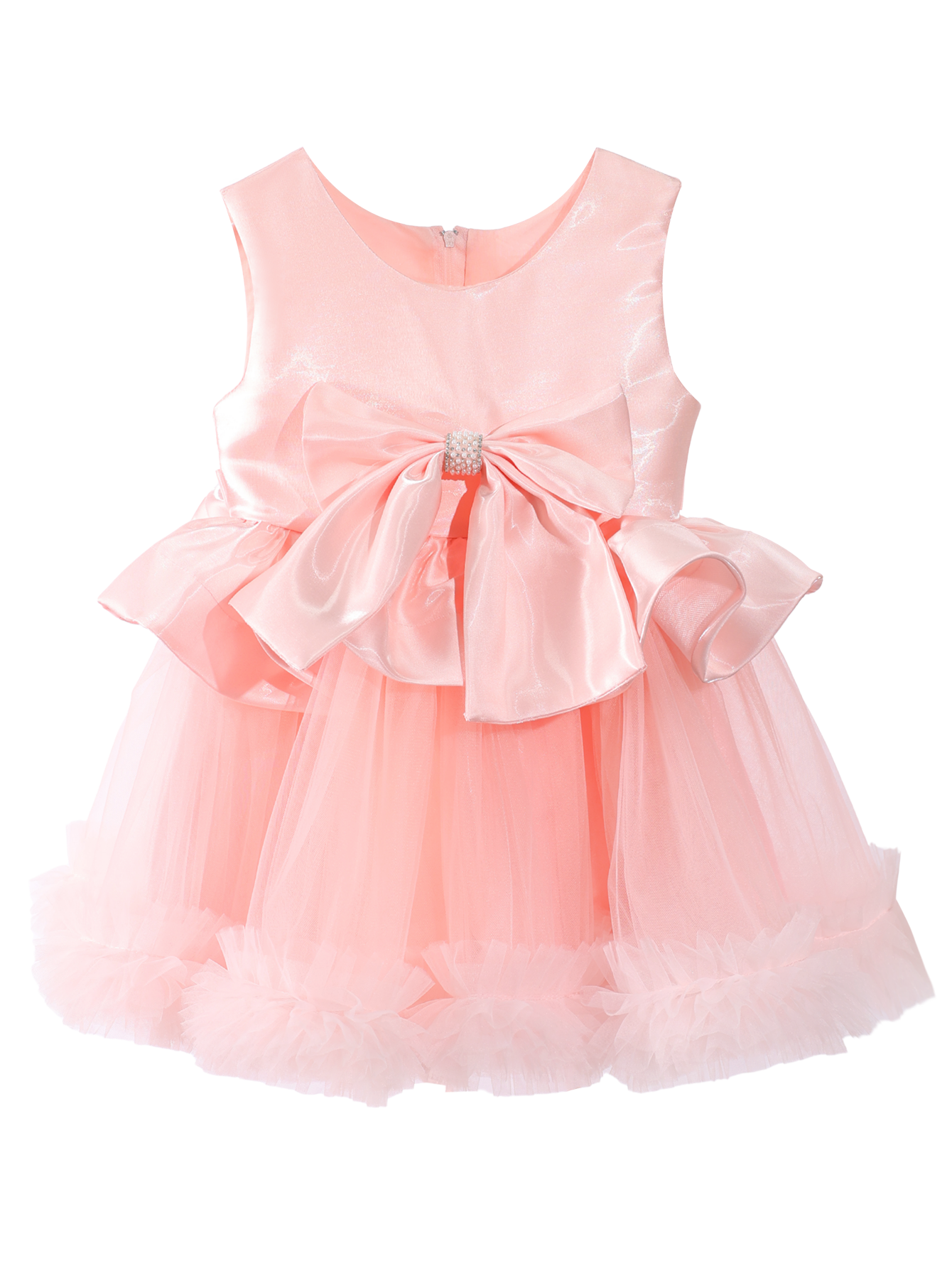Girls Blush Pink Satin Bow Princess Dress Gown-XGZ8014