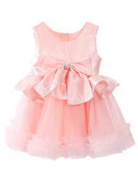 Girls Blush Pink Satin Bow Princess Dress Gown-XGZ8014