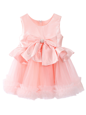 Girls Blush Pink Satin Bow Princess Dress Gown-XGZ8014