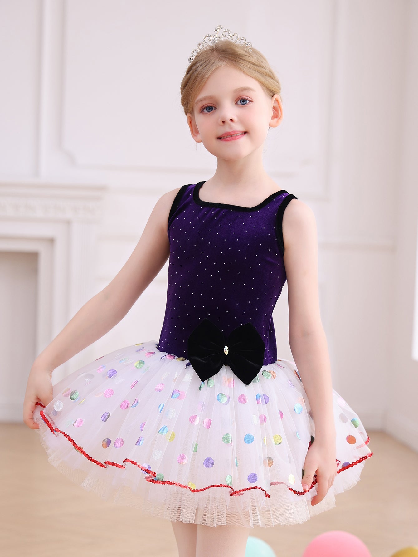 Purple&Red Velvet Polka Dot Princess Dress-ALP091