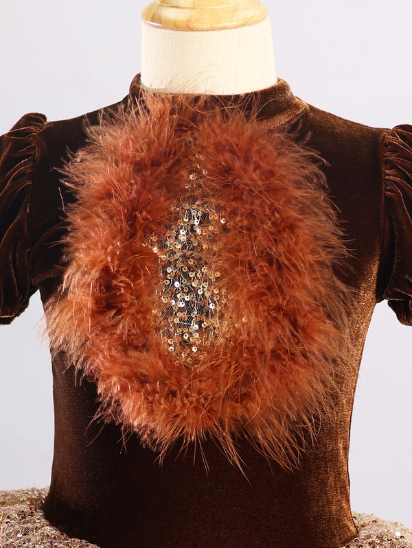 Kids Animal Theme Puff Sleeve Fluffy Performance Tutu