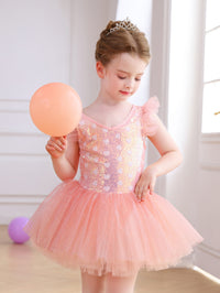 Girls Pink Heart Sequin Ballet Tutu Dress, Sparkly Tulle Dance Costume-ALP055