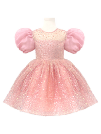 Pink Sequin Puff Sleeve Flower Girl Dress-J284