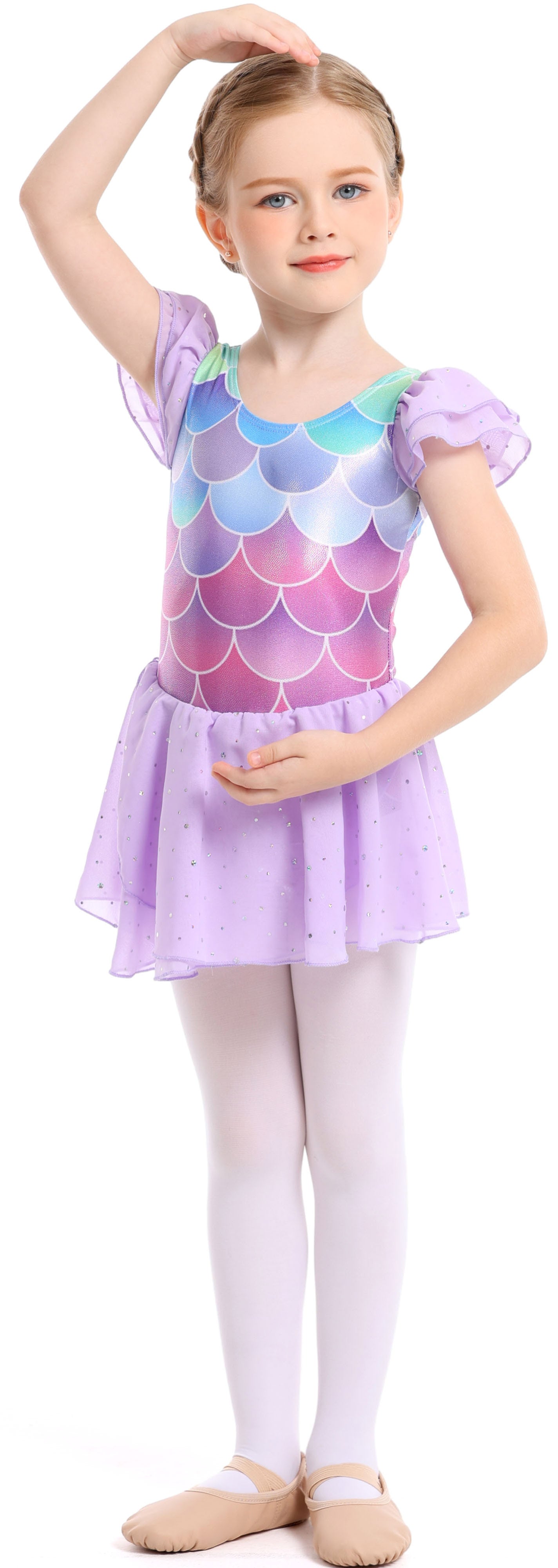 Sparkly Sequin Twirl Dress | Mermaid Scale Dancewear & Gymnastics Leotard | Perfect Gift for Girls | Available in two colors,Ready to Ship!-AM202