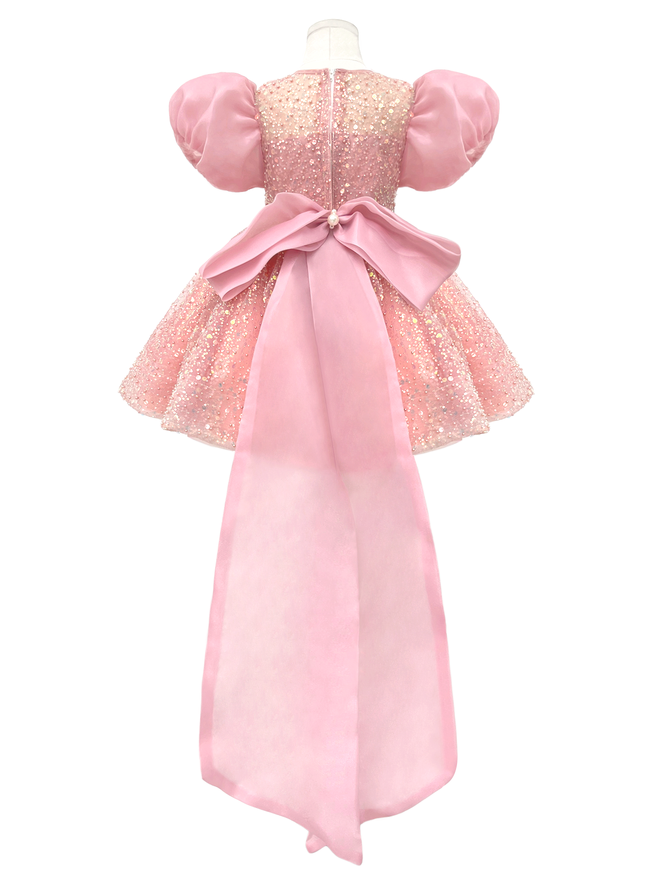 Pink Sequin Puff Sleeve Flower Girl Dress-J284