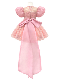 Pink Sequin Puff Sleeve Flower Girl Dress-J284