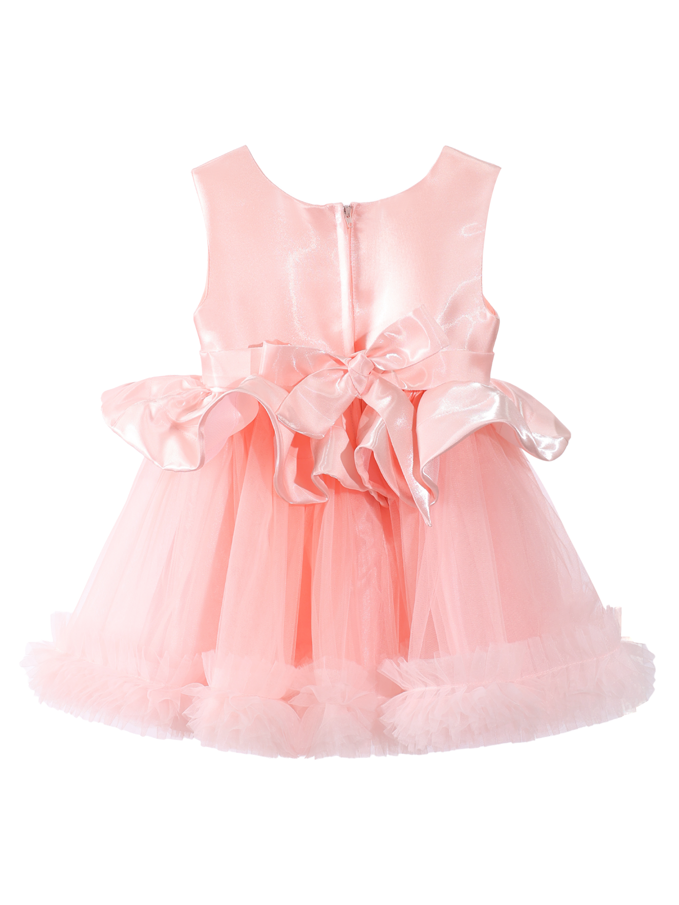 Girls Blush Pink Satin Bow Princess Dress Gown-XGZ8014