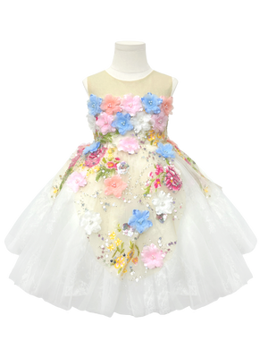 Floral Appliqué Tulle Flower Girl Dress-J200