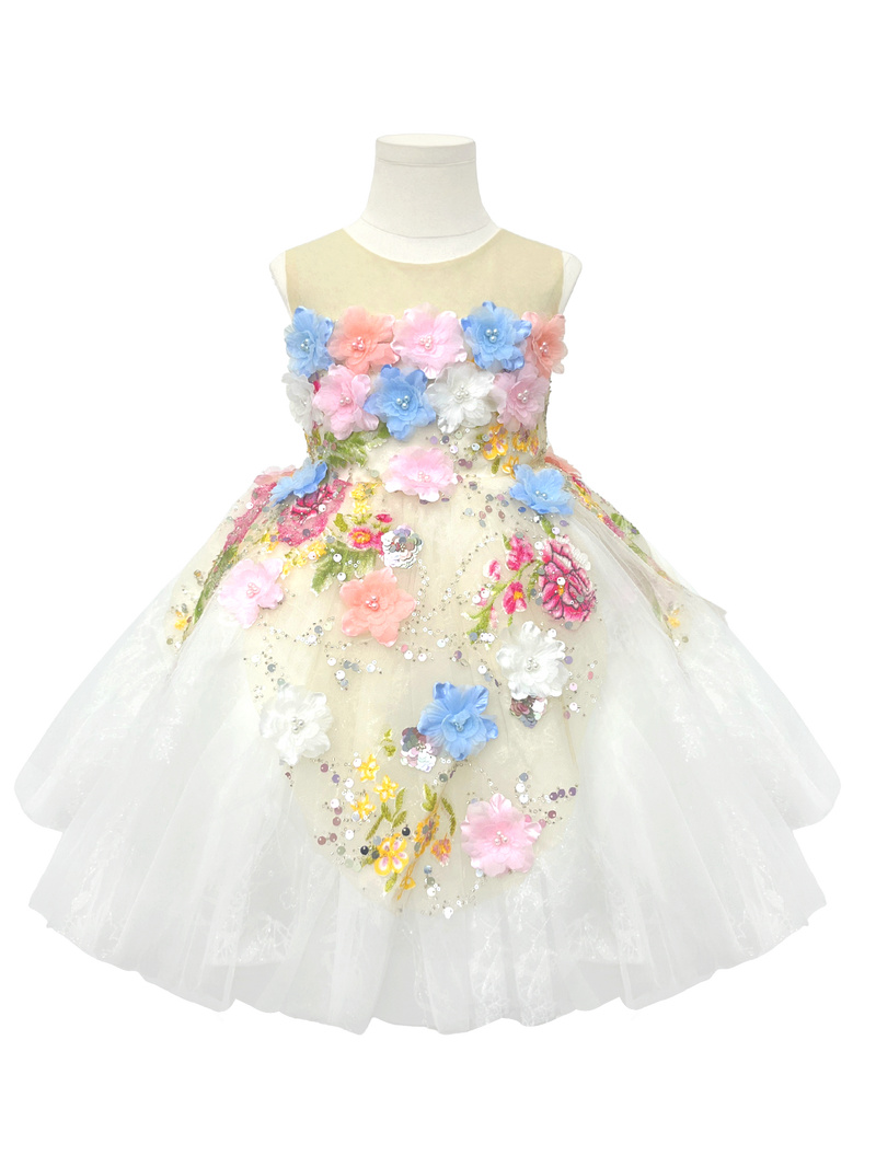 Floral Appliqué Tulle Flower Girl Dress-J200