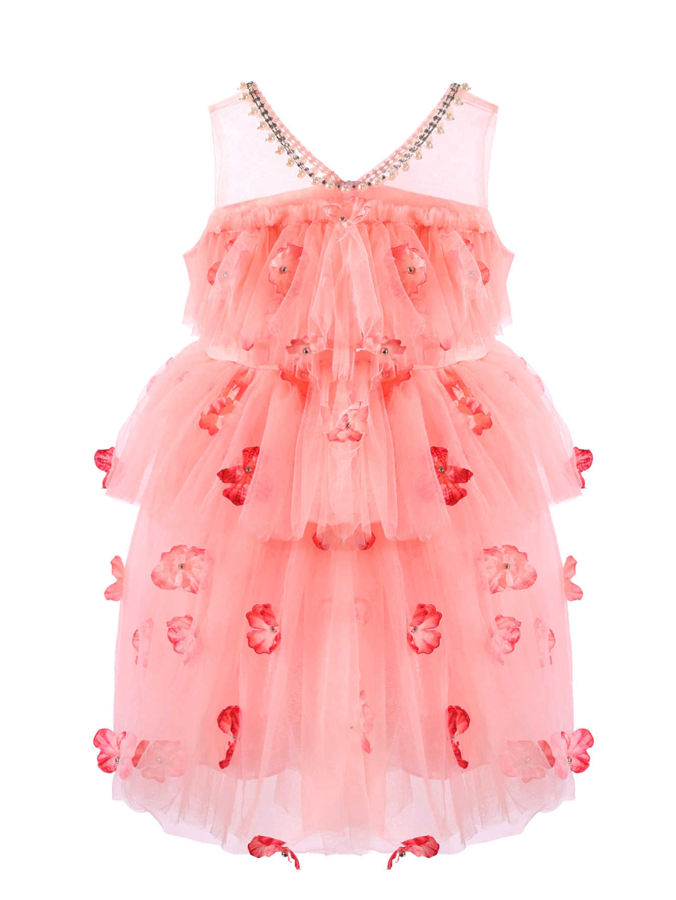 Girls Pink Tulle Princess Gown with 3D Flowers