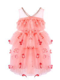 Girls Pink Tulle Princess Gown with 3D Flowers