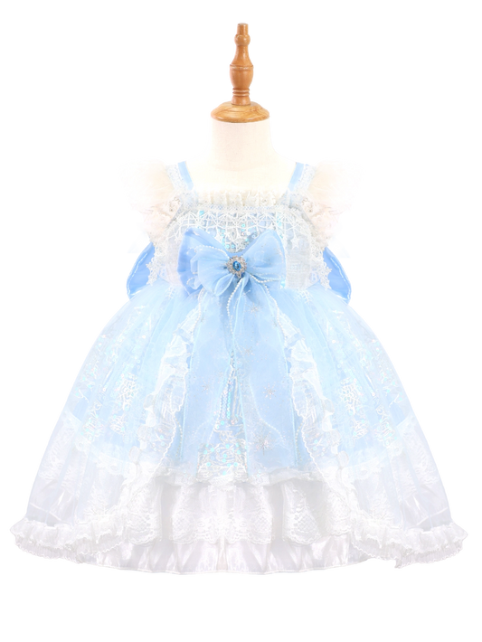 Light Blue Snowflake Princess Lolita Dress For Toddler Girl-W26006