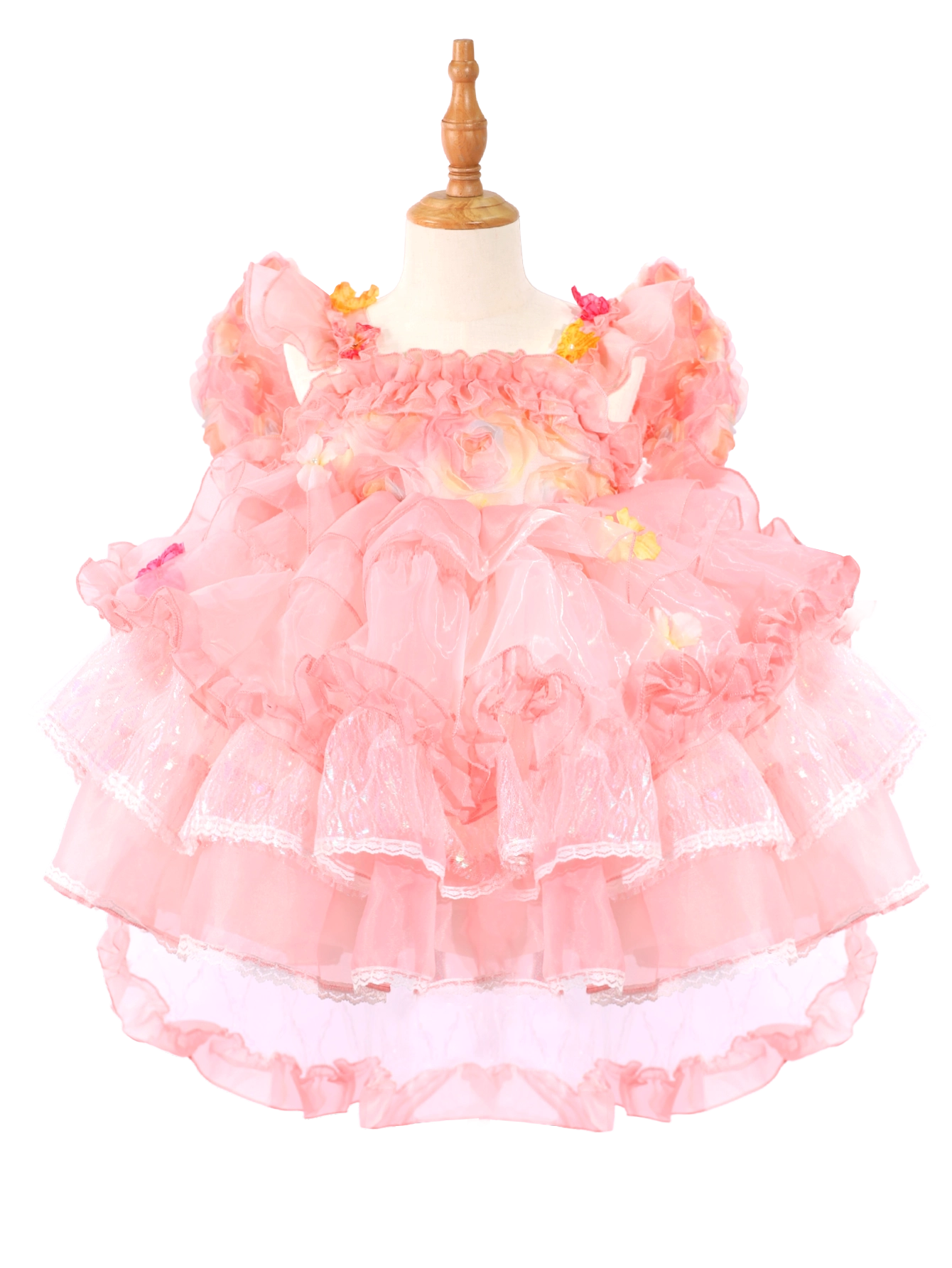 Pink Floral Princess Tutu Dress - Toddler Girl Lace Lolita Party Gown-W26053