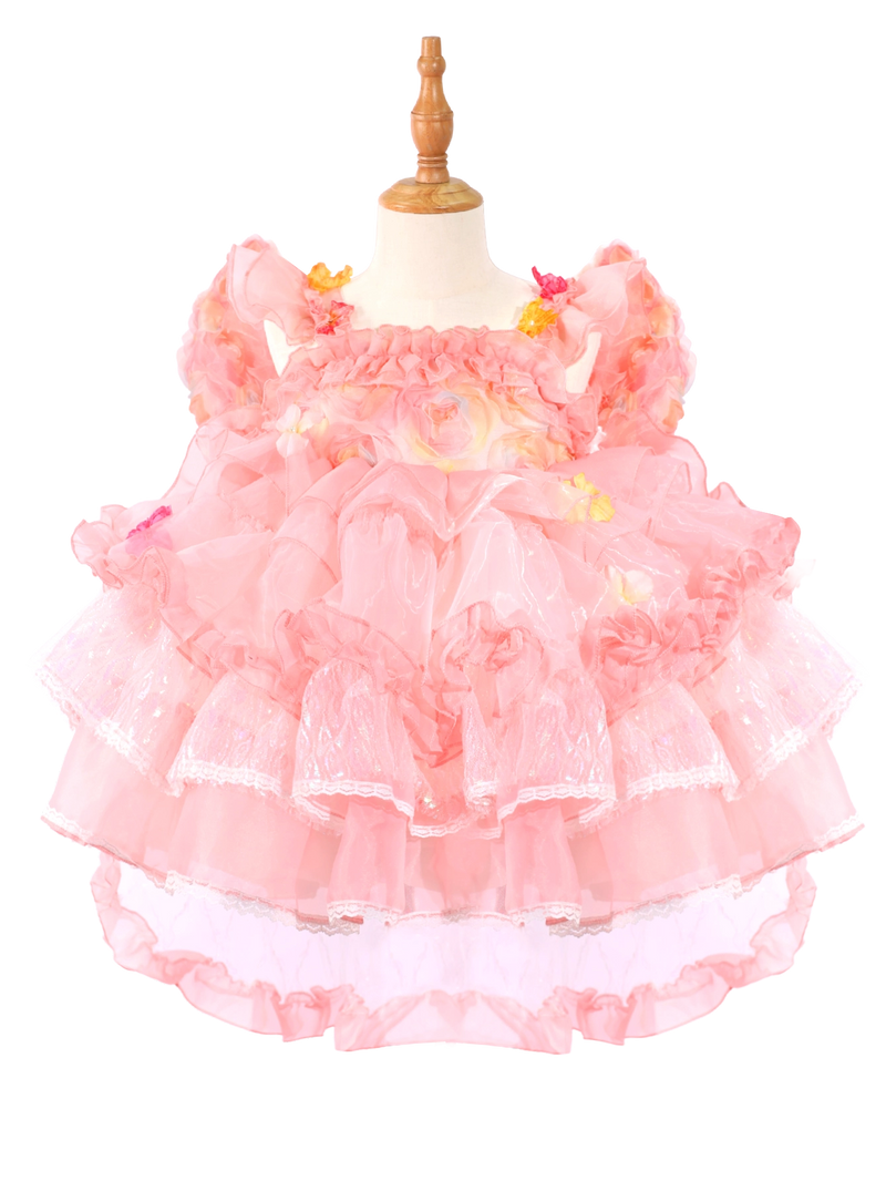 Pink Floral Princess Tutu Dress - Toddler Girl Lace Lolita Party Gown-W26053