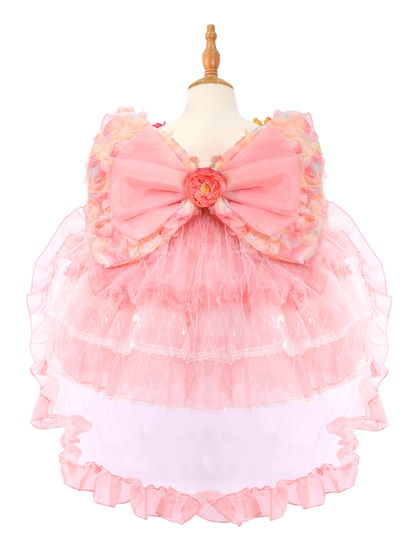 Pink Floral Princess Tutu Dress - Toddler Girl Lace Lolita Party Gown-W26053