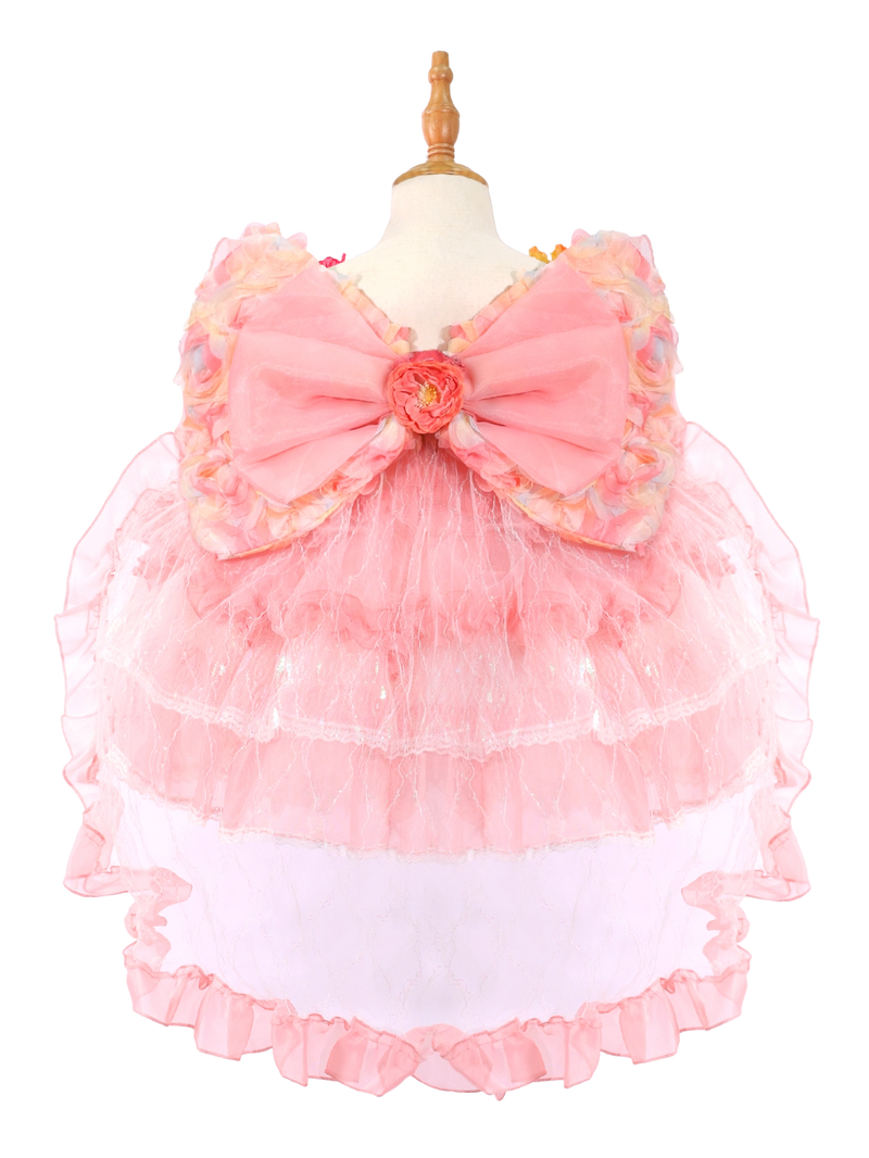 Pink Floral Princess Tutu Dress - Toddler Girl Lace Lolita Party Gown-W26053