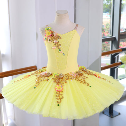 Sleeping Beauty Fairy Professional Pancake Tutu Handmade Floral Applique Ballet Costume Custom For Adult & Kids-MDT1723