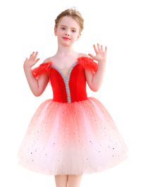 Sparkly Ombre Red Girls Ballet Tutu Dress Velvet Dance Party Performance Costume-ALP070