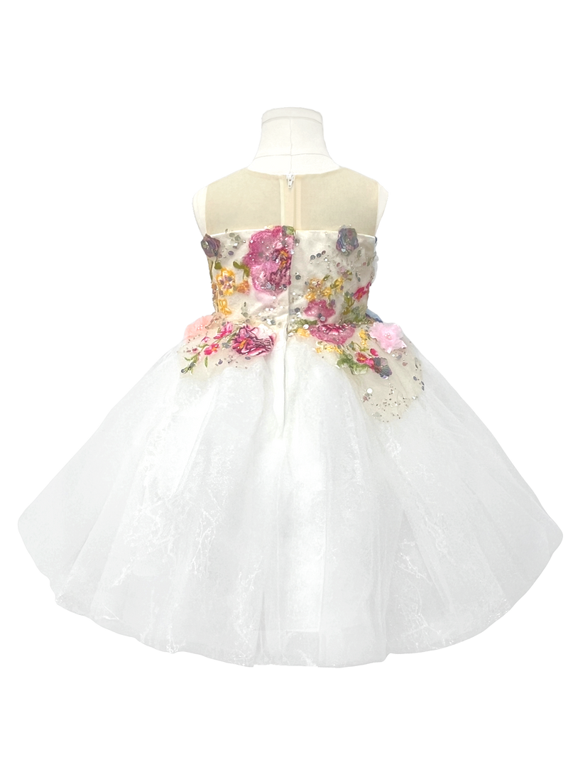 Floral Appliqué Tulle Flower Girl Dress-J200