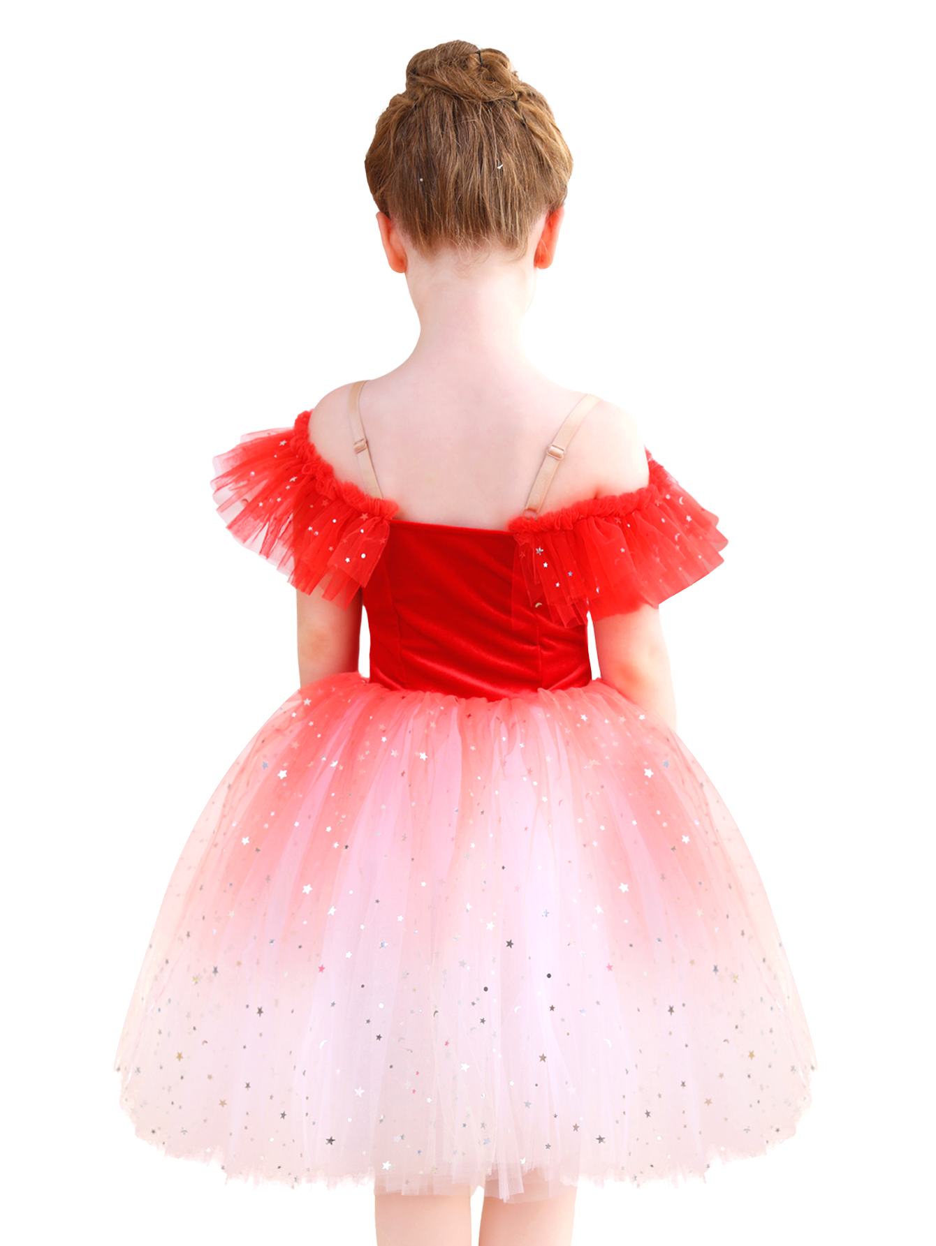Sparkly Ombre Red Girls Ballet Tutu Dress Velvet Dance Party Performance Costume-ALP070