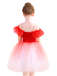 Sparkly Ombre Red Girls Ballet Tutu Dress Velvet Dance Party Performance Costume-ALP070