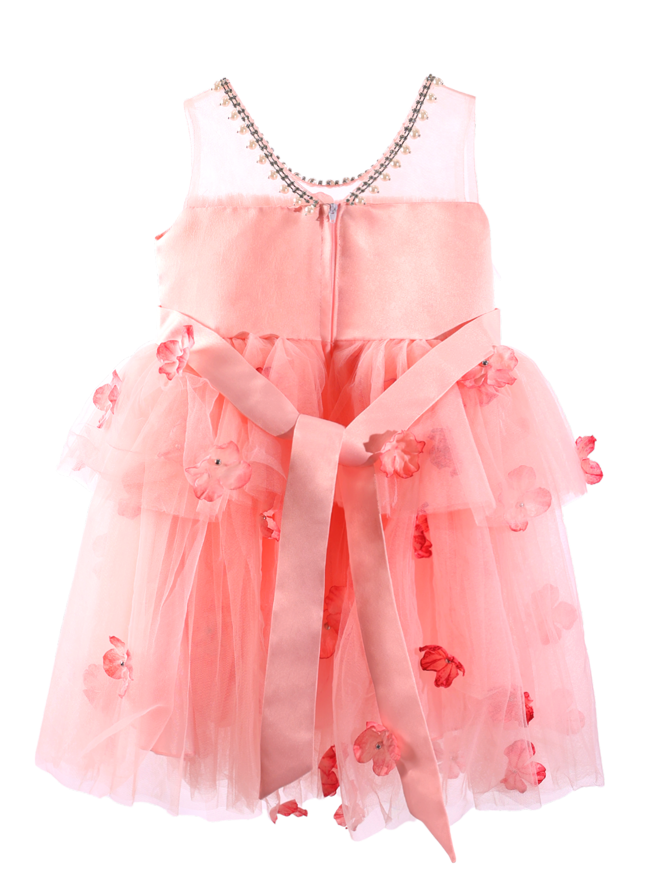Girls Pink Tulle Princess Gown with 3D Flowers