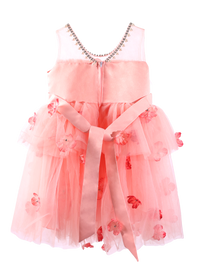 Girls Pink Tulle Princess Gown with 3D Flowers