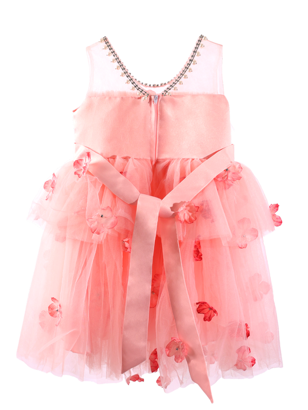 Girls Pink Tulle Princess Gown with 3D Flowers