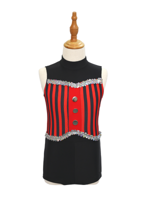 Red Black Striped Kids Jazz Dance Costume JSP004