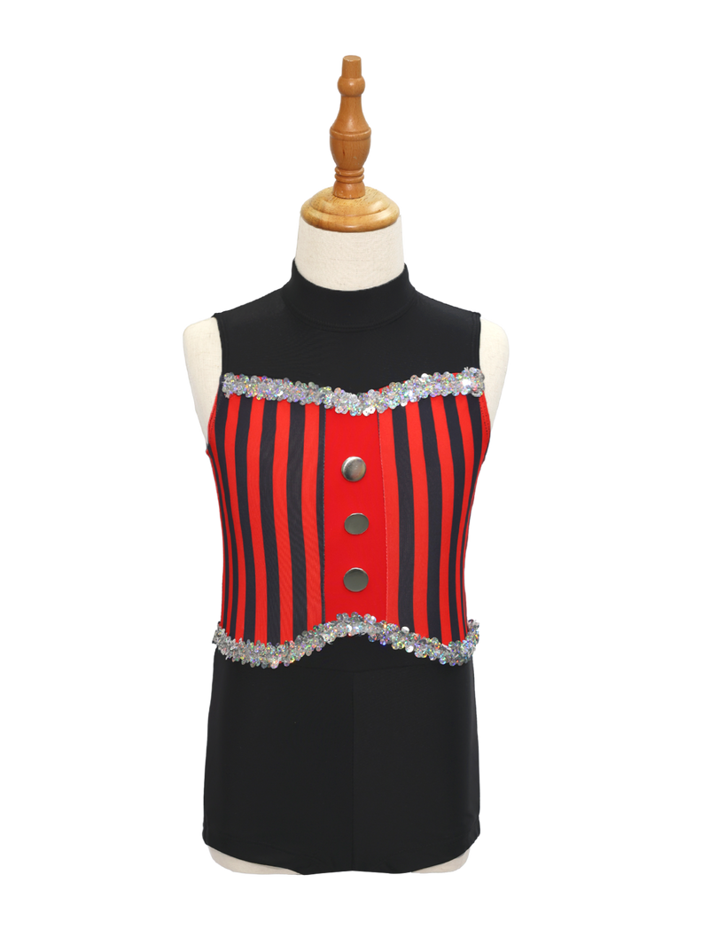 Red Black Striped Kids Jazz Dance Costume JSP004