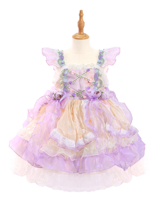 Lavender Princess Lolita Dress - Toddler Girl Lace Birthday Party Gown-W26016