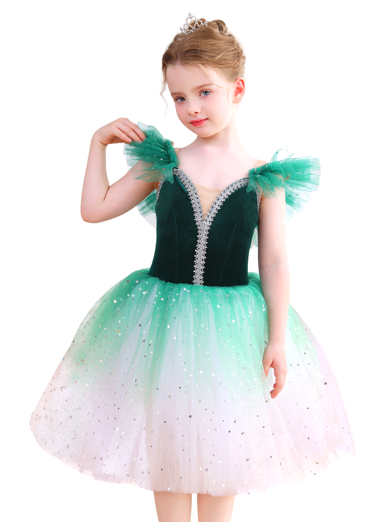 Sparkly Ombre Red Girls Ballet Tutu Dress Velvet Dance Party Performance Costume-ALP070