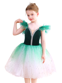 Sparkly Ombre Red Girls Ballet Tutu Dress Velvet Dance Party Performance Costume-ALP070