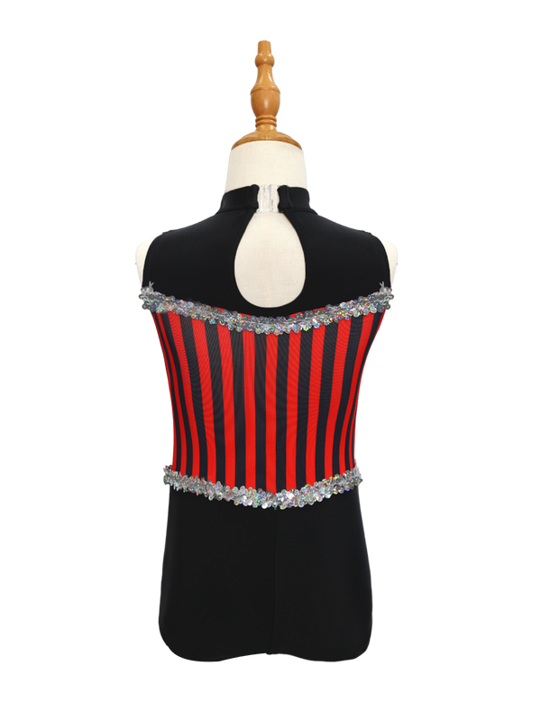 Red Black Striped Kids Jazz Dance Costume JSP004