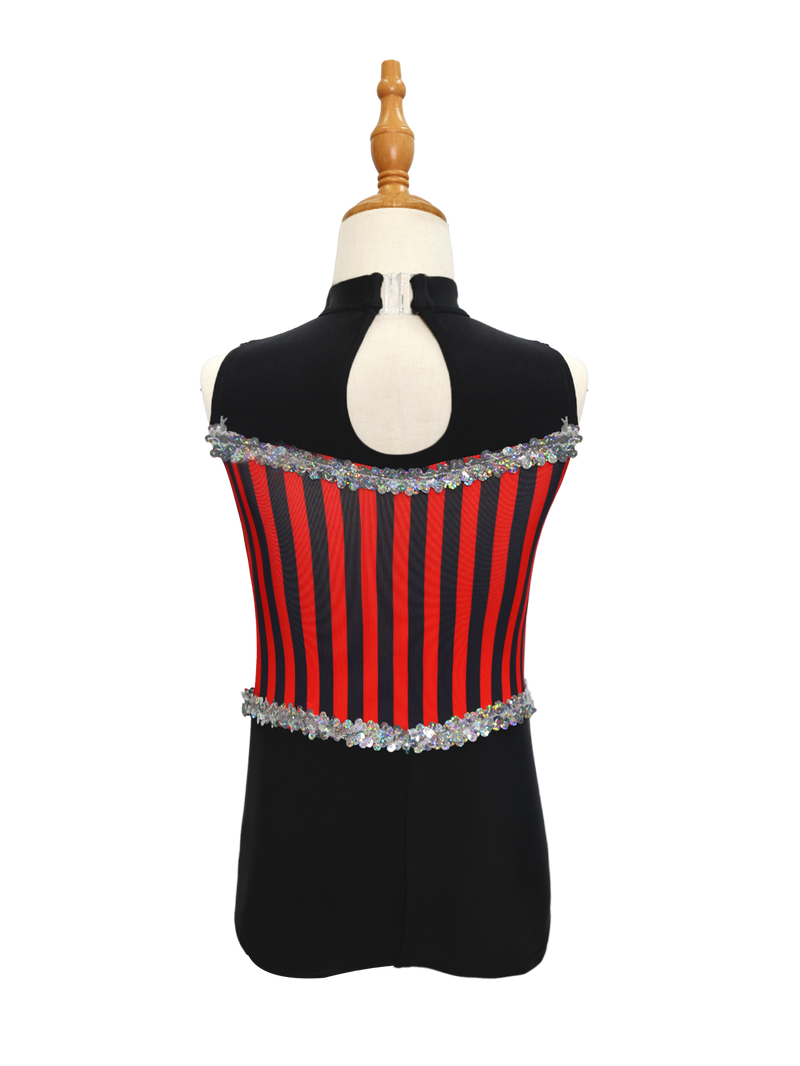 Red Black Striped Kids Jazz Dance Costume JSP004