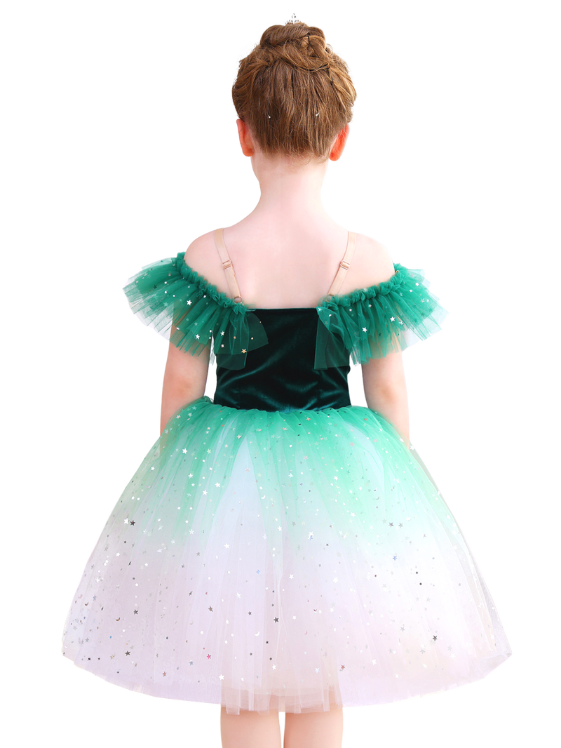 Sparkly Ombre Red Girls Ballet Tutu Dress Velvet Dance Party Performance Costume-ALP070