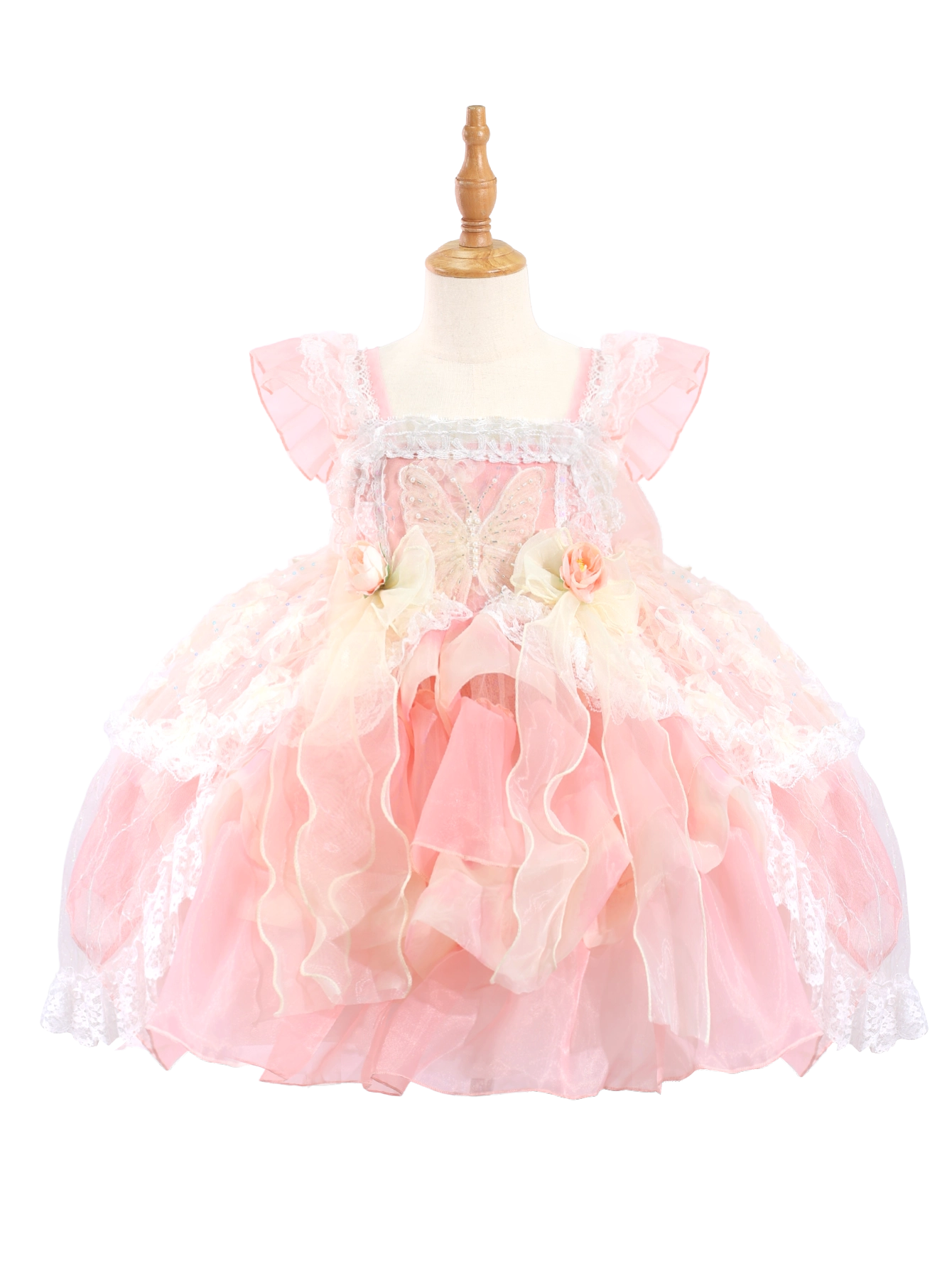 Toddler Girls Pink Butterfly Lace Party Dress,Lolita Style-W26005