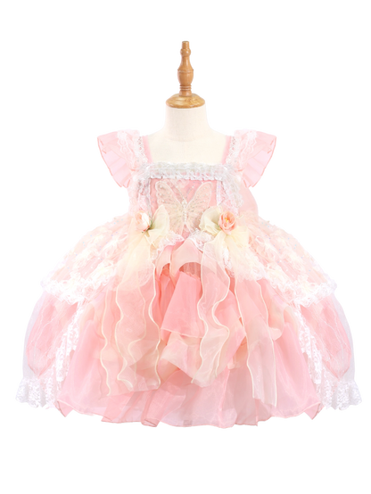 Toddler Girls Pink Butterfly Lace Party Dress,Lolita Style-W26005