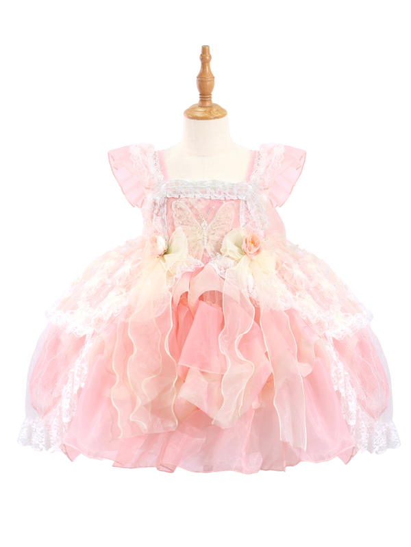 Toddler Girls Pink Butterfly Lace Party Dress,Lolita Style-W26005