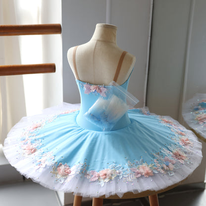 Handmade Pancake Tutu Floral Applique Professional Ballet Stage Performance Costume-MDT1894