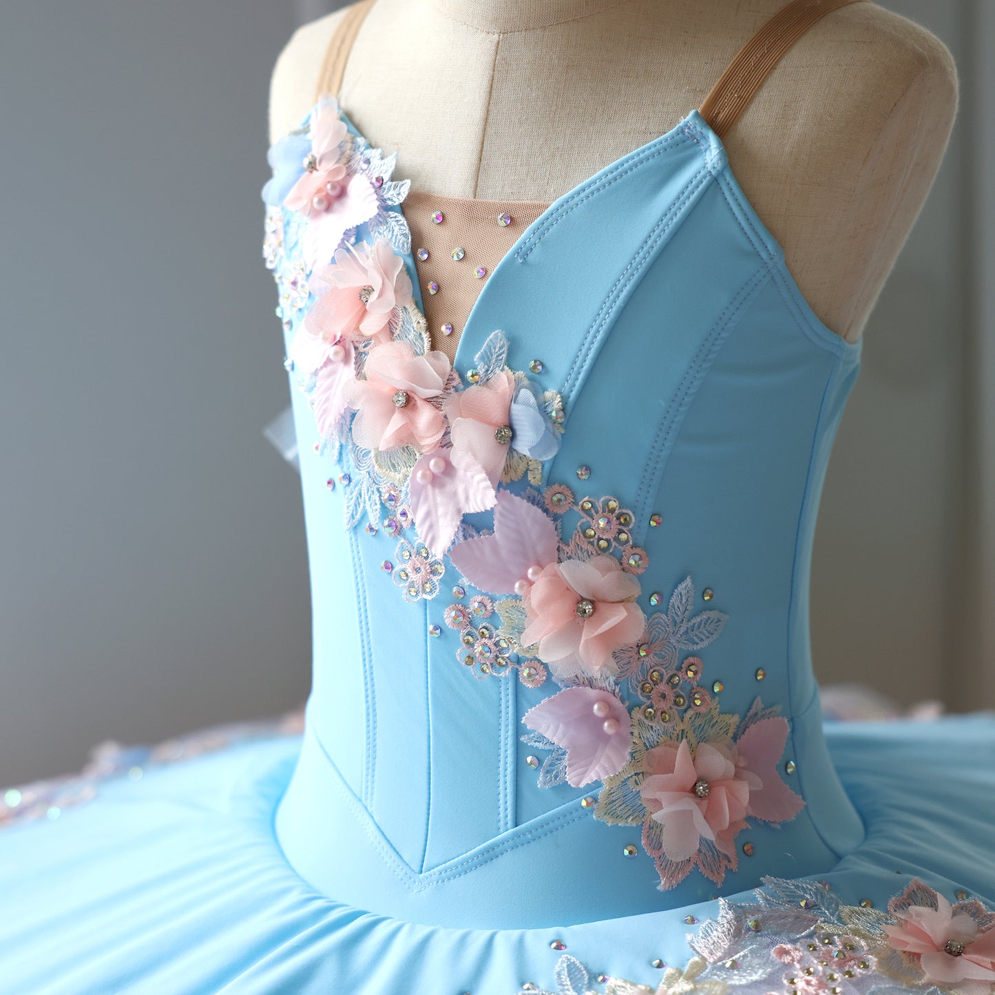 Handmade Pancake Tutu Floral Applique Professional Ballet Stage Performance Costume-MDT1894