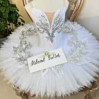 Exquisite White Swan Ballet Tutu Dress with Silver Appliqué Detailing - JYT0019