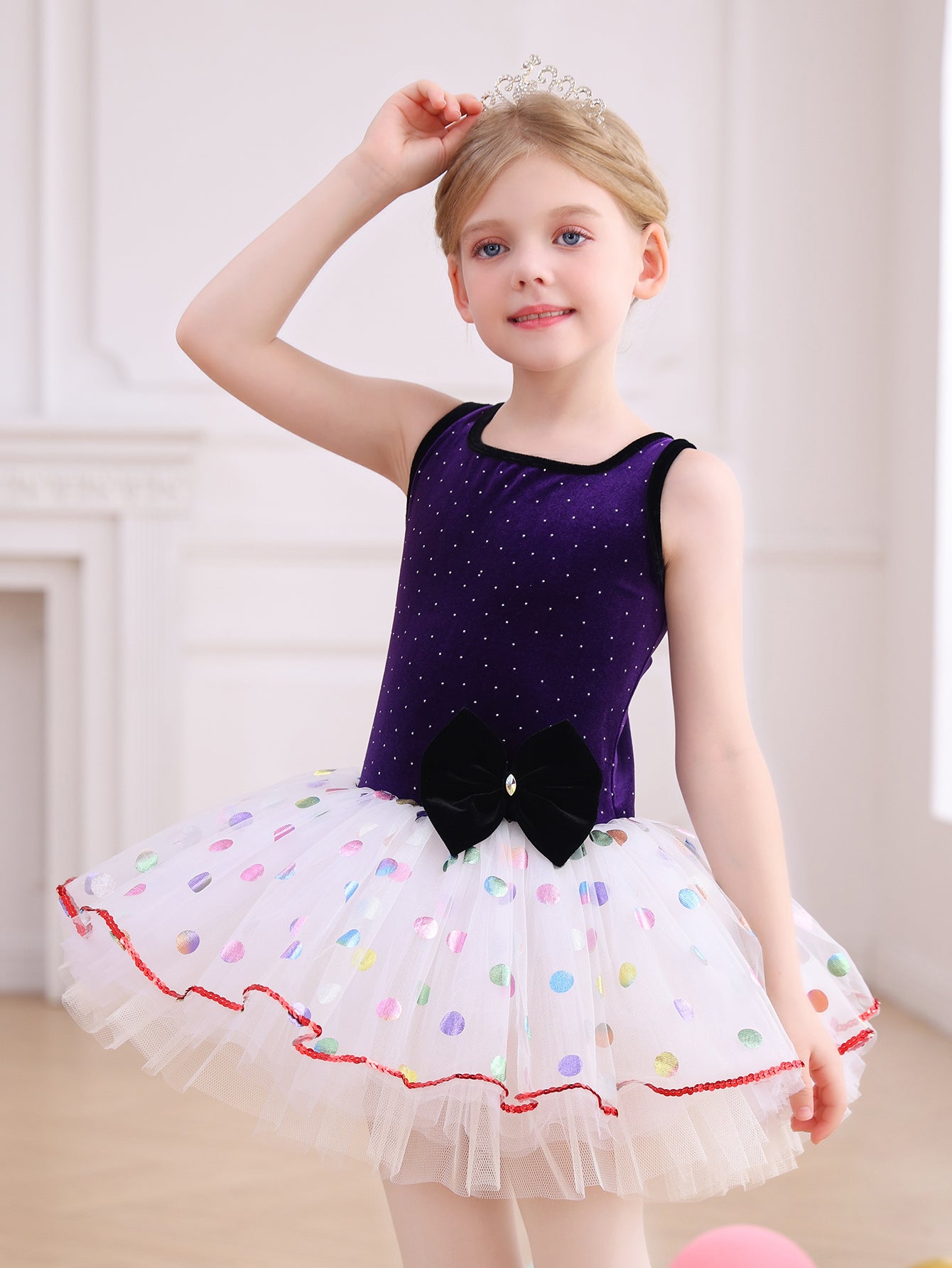 Kids Ballet Tutu Dress, Sparkle Velvet Dance Costume for Girls-ALP091