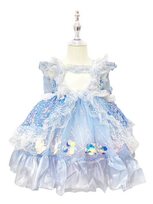 Blue Sparkle Ice Princess Lolita Dress for Toddler Girls-W26030