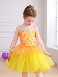 Girls Yellow Sequin Ballet Tutu Dress, Sparkle Performance Costume-ALP076