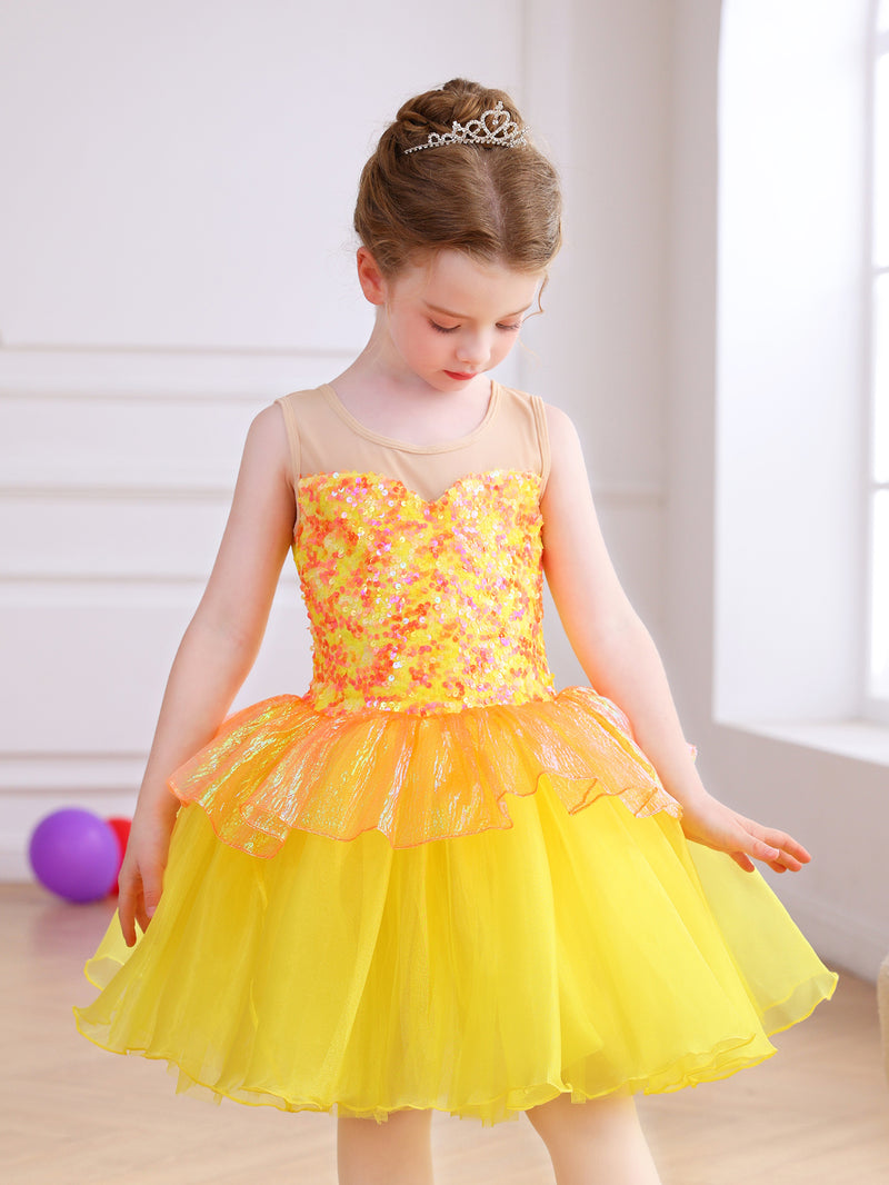 Girls Yellow Sequin Ballet Tutu Dress, Sparkle Performance Costume-ALP076