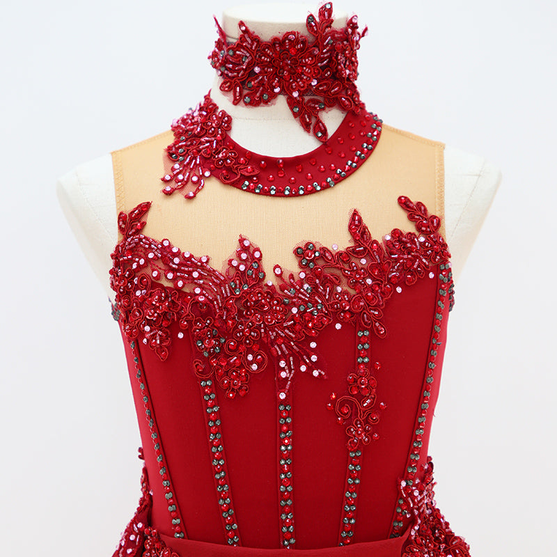 Red Gymnastics & Performance Outfits | Custom Modern Dance & Ballet Wear (Adults & Kids)-MDC0483