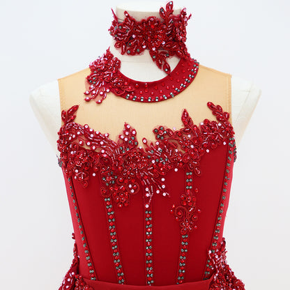 Red Gymnastics & Performance Outfits | Custom Modern Dance & Ballet Wear (Adults & Kids)-MDC0483