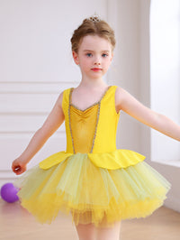 Girls Yellow Princess Ballet Tutu Dress, Sparkle Dance Costume-ALP075